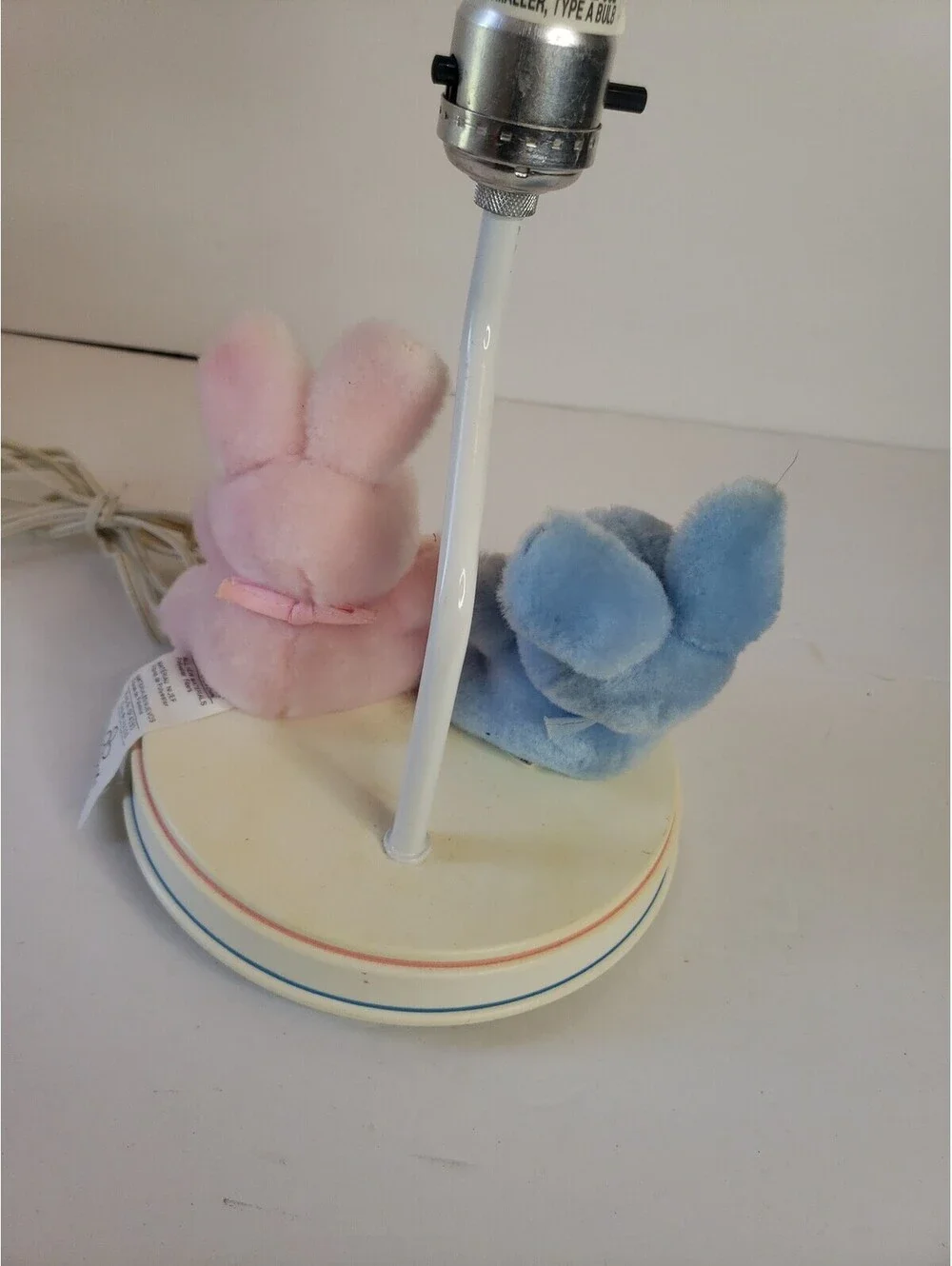 Dolly 1980s Vintage Pink & Blue Rabbit Plush Lamp